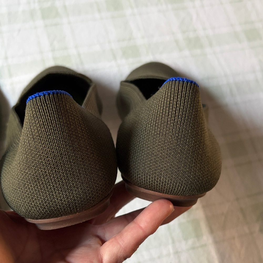 Rothy's Olive Slip-On Flats with Blue Lining - Picture 4 of 7